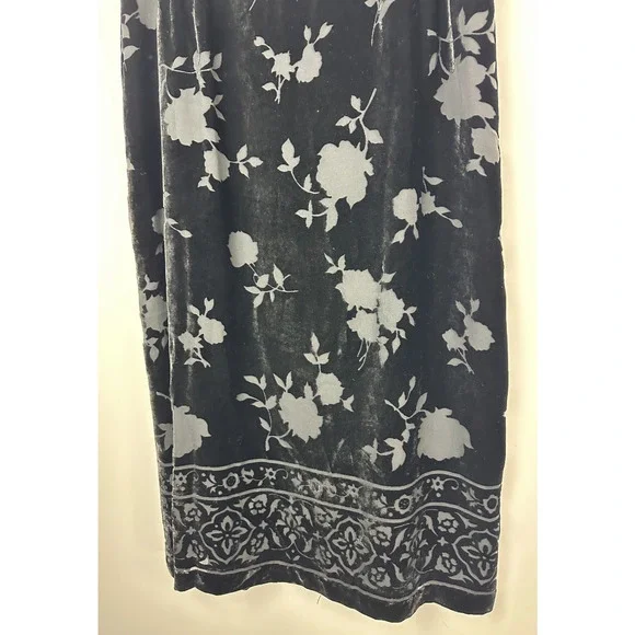 Talbots Black Burnout Velvet Skirt Silk Blend Size 16 Witchy Whimsigoth Fairy - Picture 4 of 11